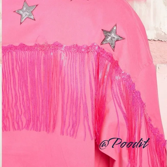 FANTASTIC FAWN pink fringe jacket S M L - Picture 6 of 12